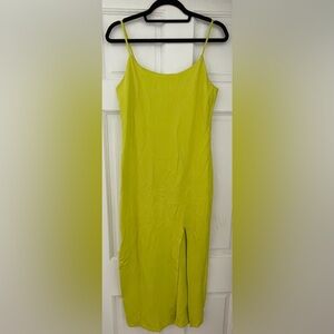 Forever21 Yellow Dress With Hem Leg Slit - Large